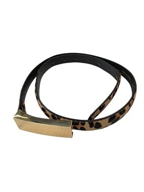 Zara leather  Leopard Skinny Belt with Gold Bar Buckle